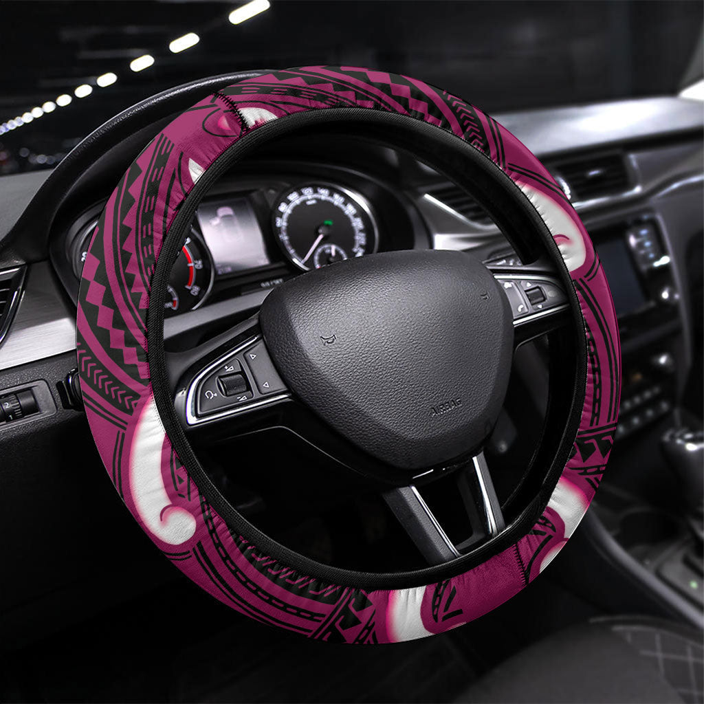 Mawhero Aotearoa Atua Tumatauenga Steering Wheel Cover Maori God Of War Tiki With Taiaha LT14 Universal Fit Pink - Polynesian Pride