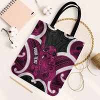Mawhero Aotearoa Atua Tumatauenga Personalised Tote Bag Maori God Of War Tiki With Taiaha LT14 Black Strap One Size Pink - Polynesian Pride