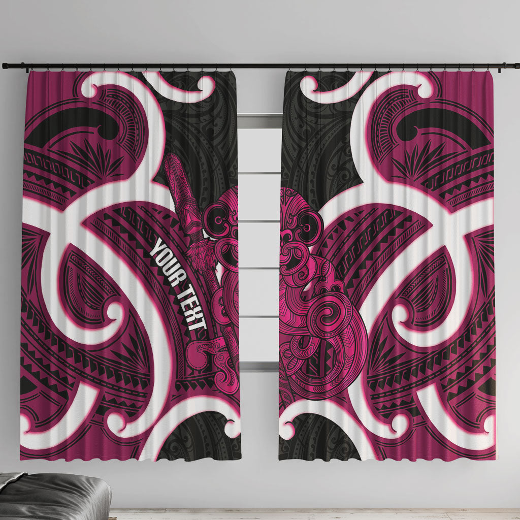 Mawhero Aotearoa Atua Tumatauenga Personalised Window Curtain Maori God Of War Tiki With Taiaha LT14 With Hooks Pink - Polynesian Pride