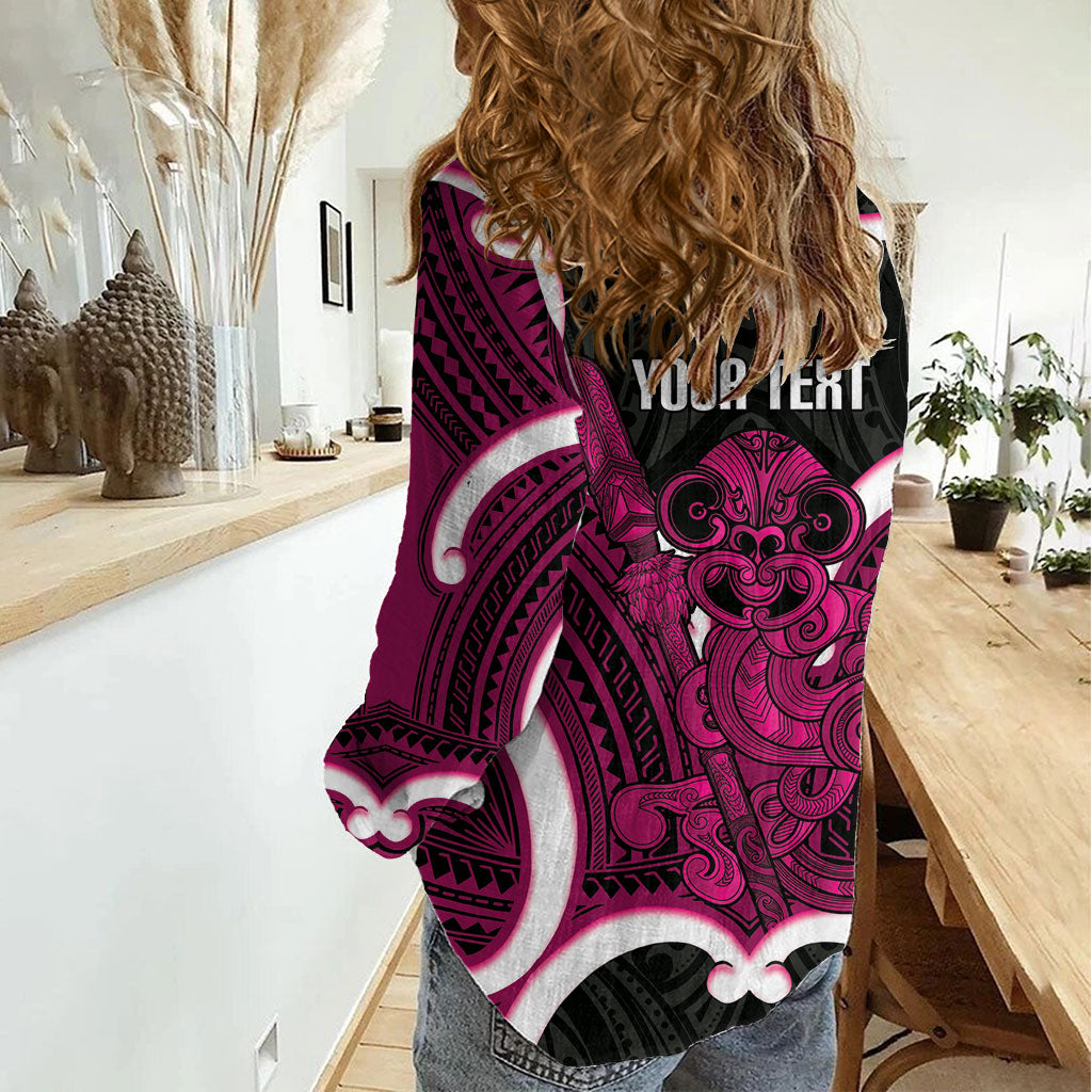 Mawhero Aotearoa Atua Tumatauenga Personalised Women Casual Shirt Maori God Of War Tiki With Taiaha LT14 - Polynesian Pride