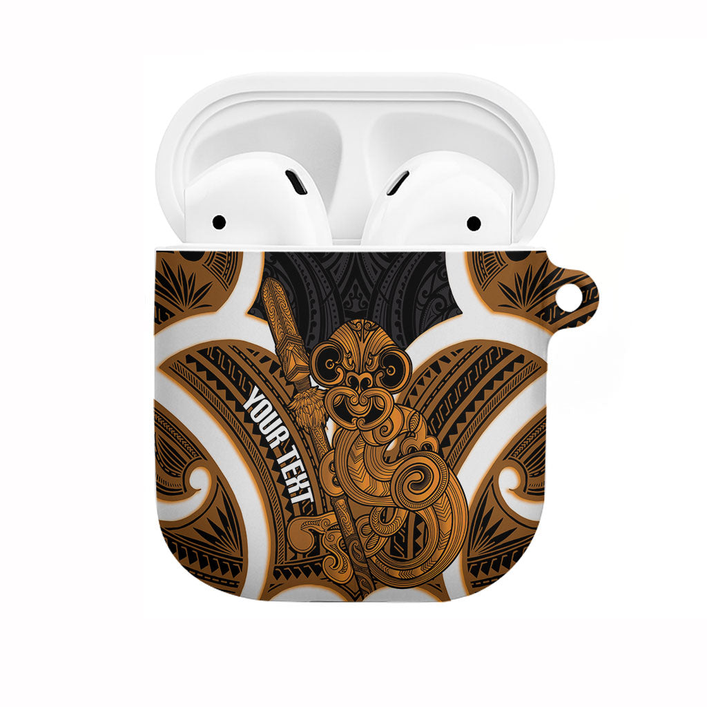 Karaka Aotearoa Atua Tumatauenga Personalised AirPods Case Maori God Of War Tiki With Taiaha LT14 Orange - Polynesian Pride