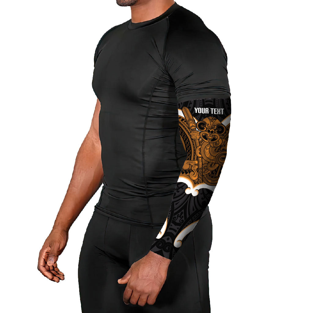 Karaka Aotearoa Atua Tumatauenga Personalised Arm Sleeves Maori God Of War Tiki With Taiaha LT14 - Polynesian Pride