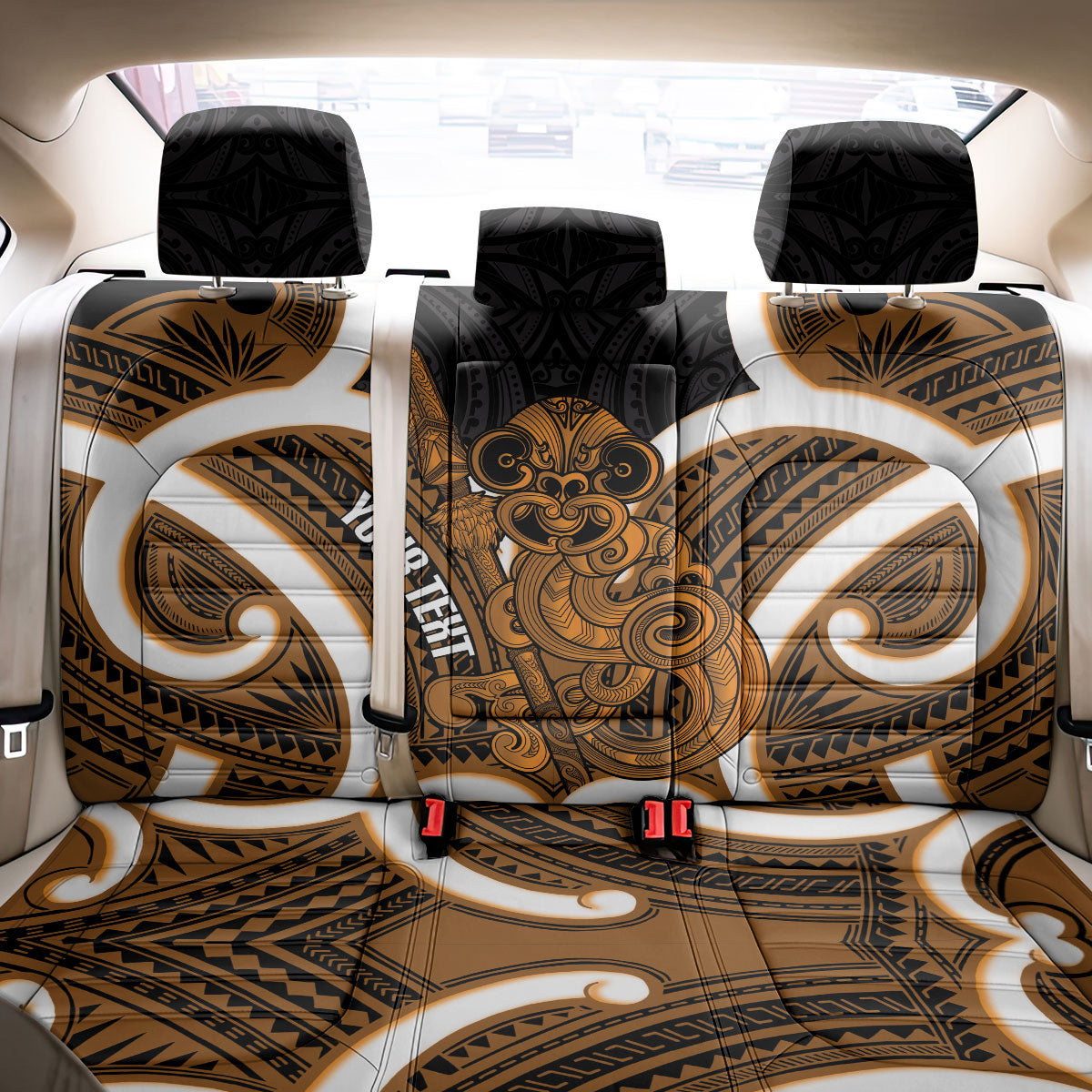 Karaka Aotearoa Atua Tumatauenga Personalised Back Car Seat Cover Maori God Of War Tiki With Taiaha LT14 - Polynesian Pride