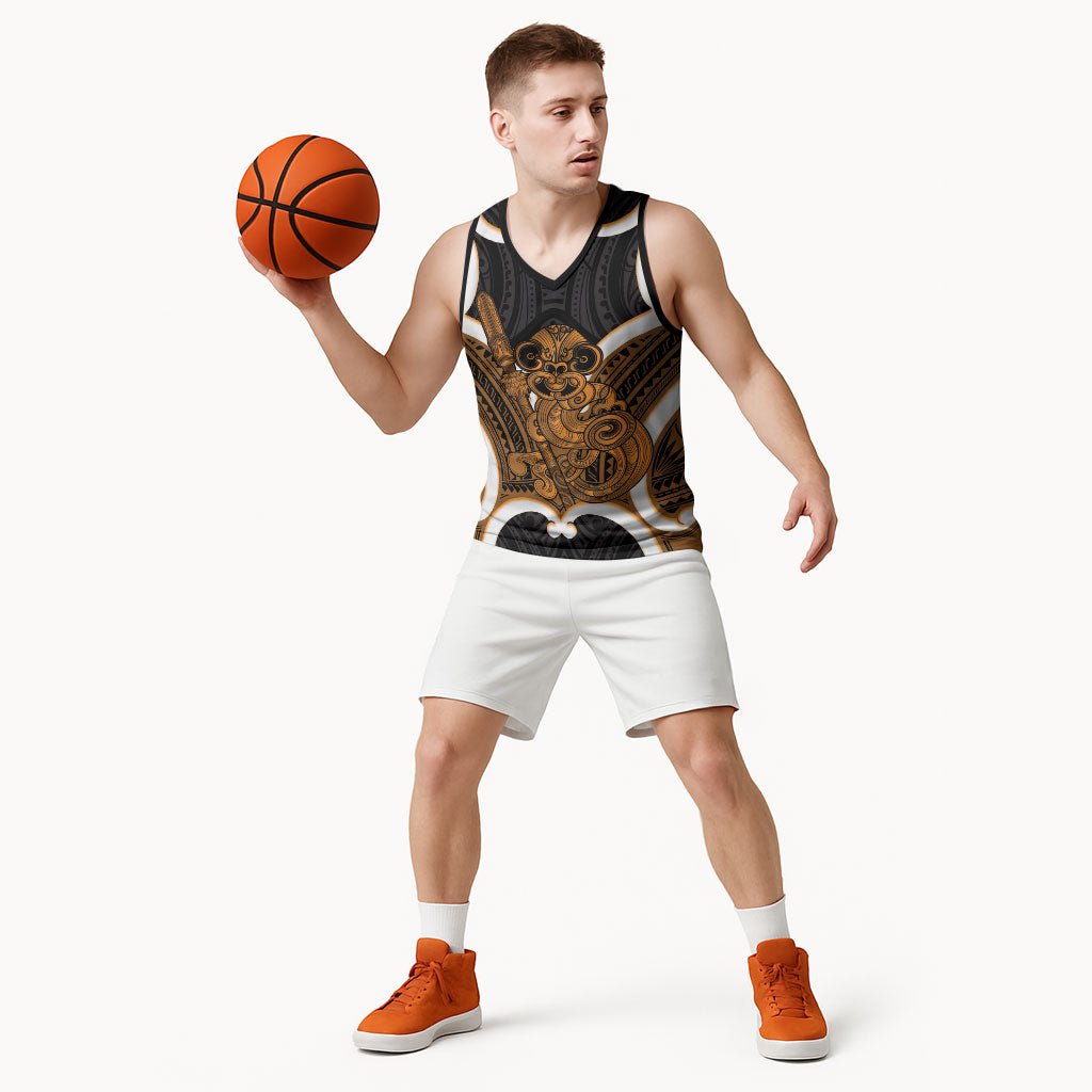 Karaka Aotearoa Atua Tumatauenga Personalised Basketball Jersey Maori God Of War Tiki With Taiaha LT14 - Polynesian Pride