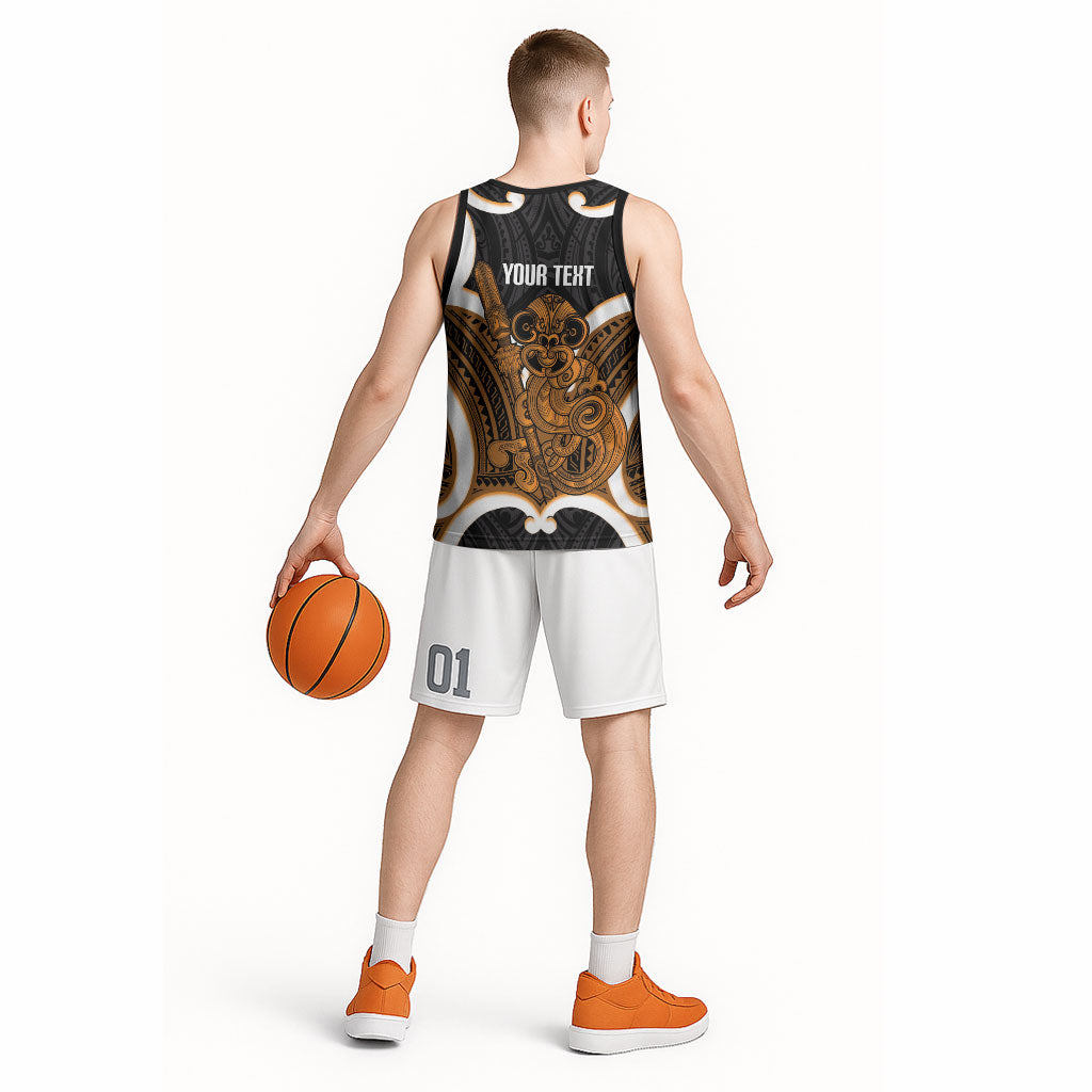 Karaka Aotearoa Atua Tumatauenga Personalised Basketball Jersey Maori God Of War Tiki With Taiaha LT14 - Polynesian Pride