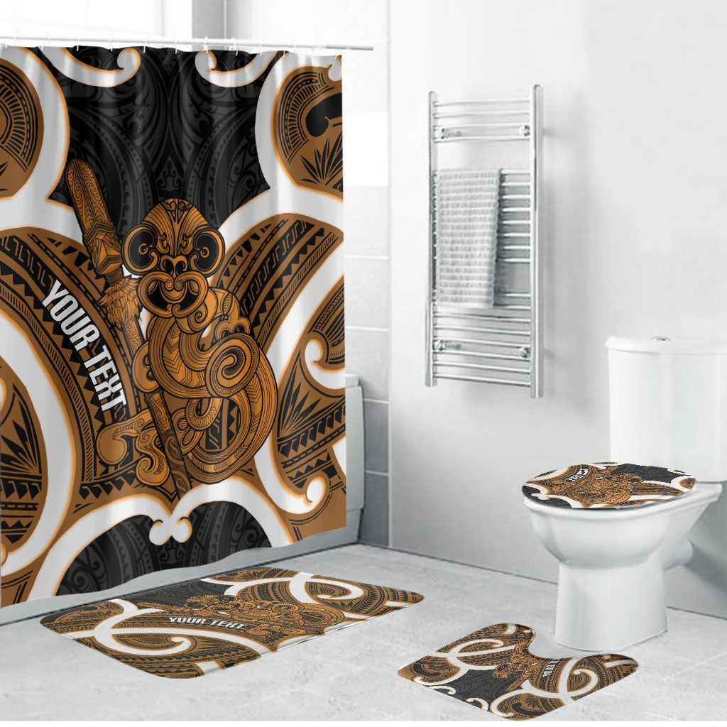 Karaka Aotearoa Atua Tumatauenga Personalised Bathroom Set Maori God Of War Tiki With Taiaha LT14 Bathroom Set (4 pcs) Orange - Polynesian Pride
