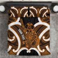 Karaka Aotearoa Atua Tumatauenga Personalised Bedding Set Maori God Of War Tiki With Taiaha LT14 Orange - Polynesian Pride