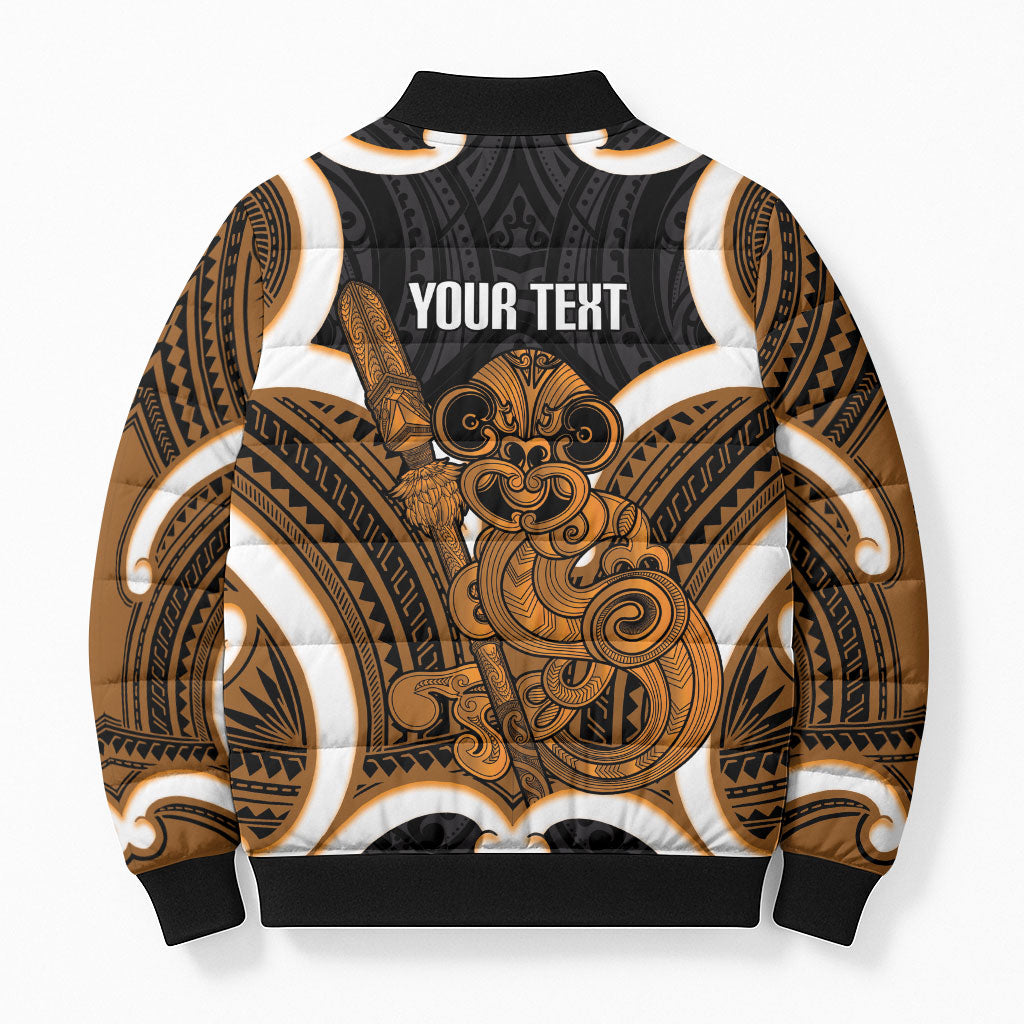 Karaka Aotearoa Atua Tumatauenga Personalised Bomber Puffer Jacket Maori God Of War Tiki With Taiaha LT14 - Polynesian Pride
