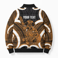 Karaka Aotearoa Atua Tumatauenga Personalised Bomber Puffer Jacket Maori God Of War Tiki With Taiaha LT14 - Polynesian Pride