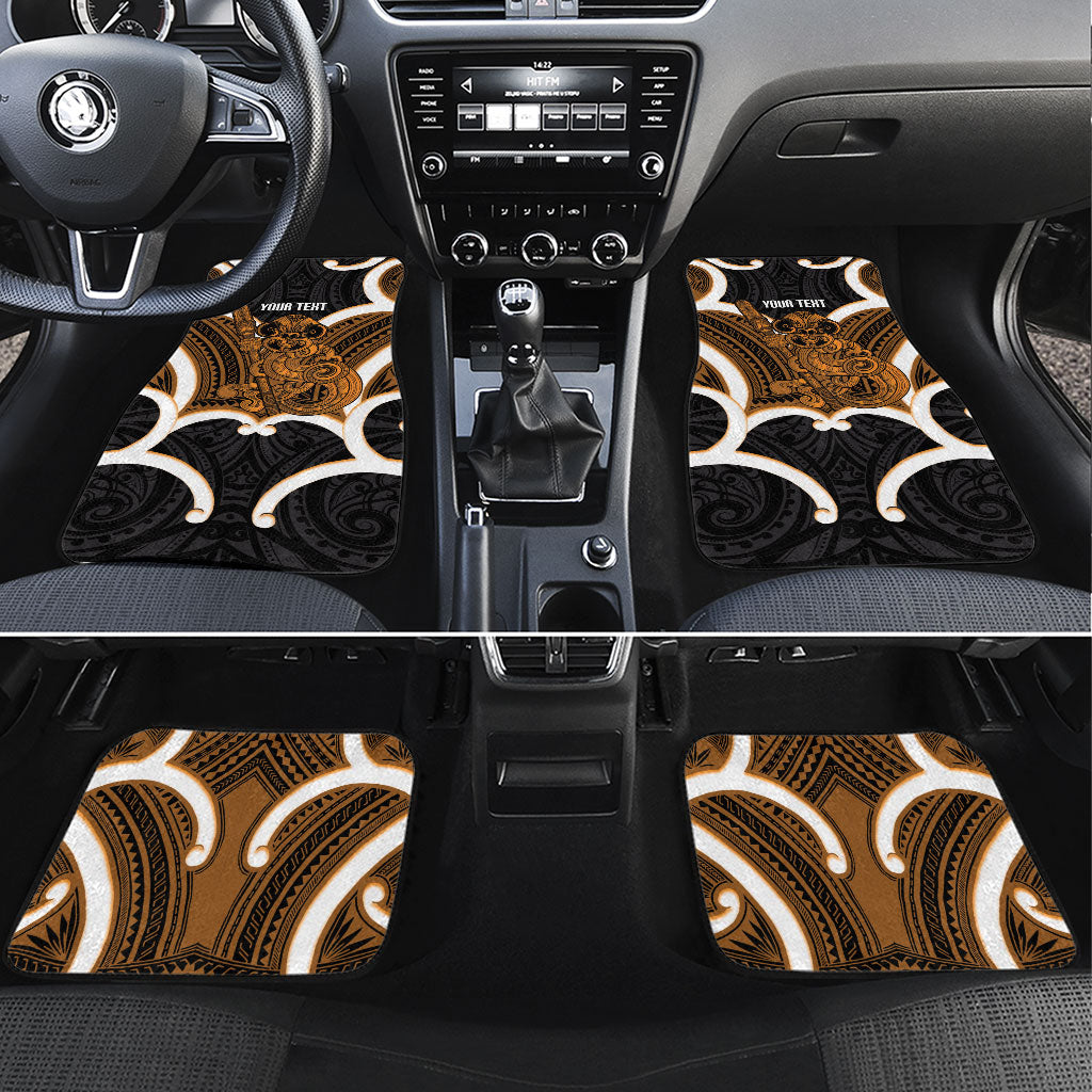 Karaka Aotearoa Atua Tumatauenga Personalised Car Mats Maori God Of War Tiki With Taiaha LT14 Set 4pcs Orange - Polynesian Pride