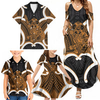 Karaka Aotearoa Atua Tumatauenga Personalised Family Matching Summer Maxi Dress and Hawaiian Shirt Maori God Of War Tiki With Taiaha LT14 - Polynesian Pride