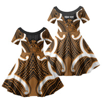 Karaka Aotearoa Atua Tumatauenga Personalised Family Matching Summer Maxi Dress and Hawaiian Shirt Maori God Of War Tiki With Taiaha LT14 Daughter's Dress Orange - Polynesian Pride
