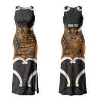 Karaka Aotearoa Atua Tumatauenga Personalised Family Matching Tank Maxi Dress and Hawaiian Shirt Maori God Of War Tiki With Taiaha LT14 Mom's Dress Orange - Polynesian Pride