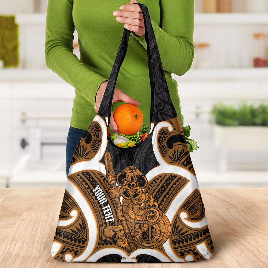Karaka Aotearoa Atua Tumatauenga Personalised Grocery Bag Maori God Of War Tiki With Taiaha LT14 - Polynesian Pride