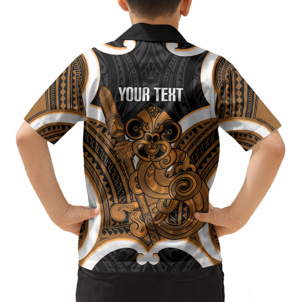 Karaka Aotearoa Atua Tumatauenga Personalised Kid Hawaiian Shirt Maori God Of War Tiki With Taiaha LT14 - Polynesian Pride