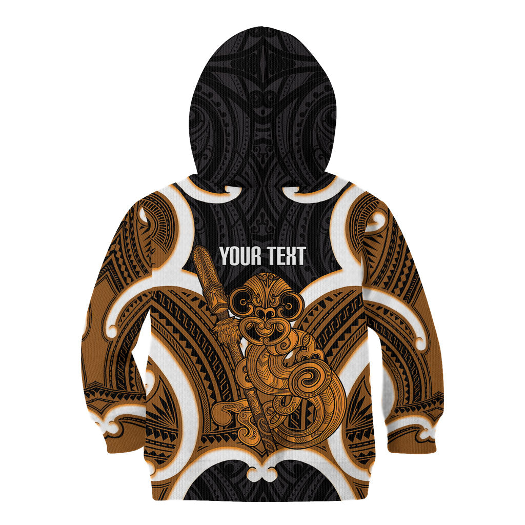 Karaka Aotearoa Atua Tumatauenga Personalised Kid Hoodie Maori God Of War Tiki With Taiaha LT14 - Polynesian Pride