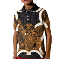 Karaka Aotearoa Atua Tumatauenga Personalised Kid Polo Shirt Maori God Of War Tiki With Taiaha LT14 Kid Orange - Polynesian Pride