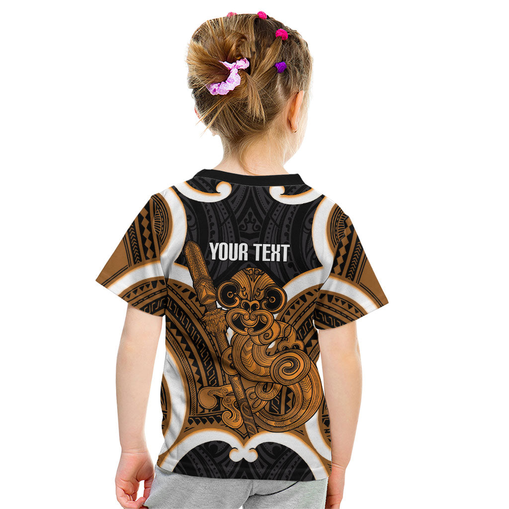 Karaka Aotearoa Atua Tumatauenga Personalised Kid T Shirt Maori God Of War Tiki With Taiaha LT14 - Polynesian Pride