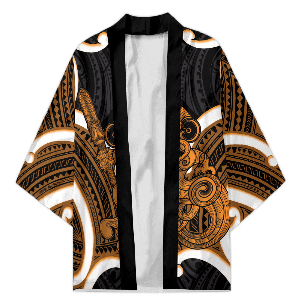Karaka Aotearoa Atua Tumatauenga Personalised Kimono Maori God Of War Tiki With Taiaha LT14 Unisex Orange - Polynesian Pride