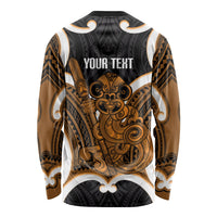 Karaka Aotearoa Atua Tumatauenga Personalised Long Sleeve Shirt Maori God Of War Tiki With Taiaha LT14 - Polynesian Pride