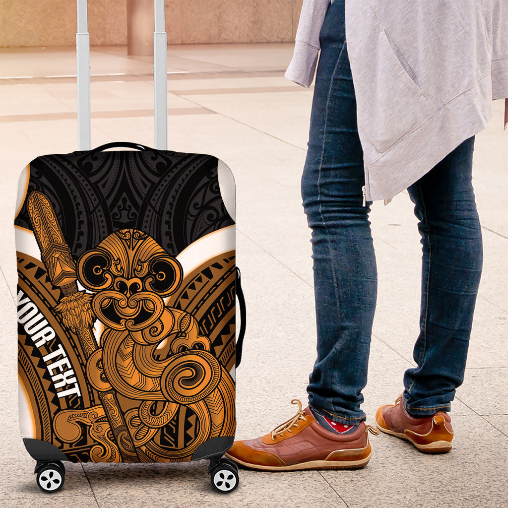 Karaka Aotearoa Atua Tumatauenga Personalised Luggage Cover Maori God Of War Tiki With Taiaha LT14 Orange - Polynesian Pride