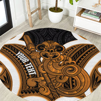 Karaka Aotearoa Atua Tumatauenga Personalised Round Carpet Maori God Of War Tiki With Taiaha LT14 Orange - Polynesian Pride