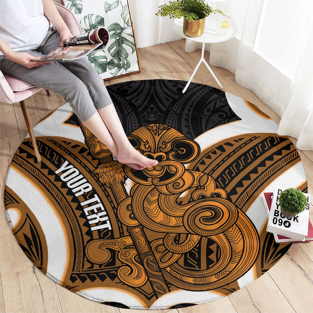 Karaka Aotearoa Atua Tumatauenga Personalised Round Carpet Maori God Of War Tiki With Taiaha LT14 - Polynesian Pride