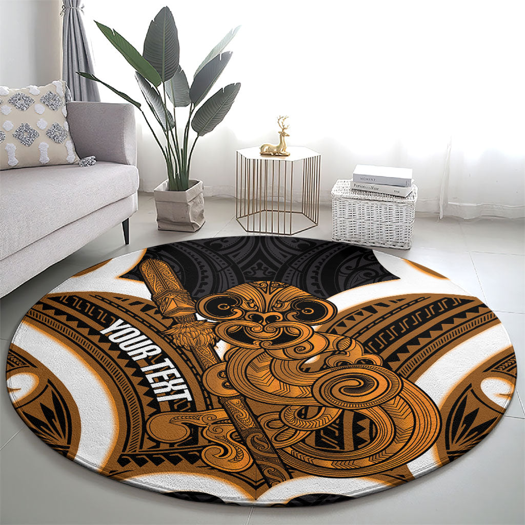 Karaka Aotearoa Atua Tumatauenga Personalised Round Carpet Maori God Of War Tiki With Taiaha LT14 - Polynesian Pride