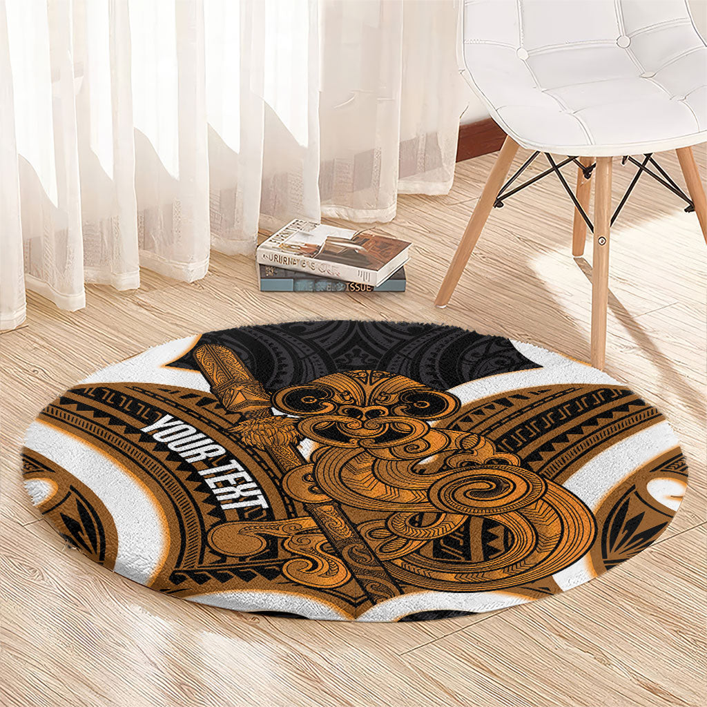 Karaka Aotearoa Atua Tumatauenga Personalised Round Carpet Maori God Of War Tiki With Taiaha LT14 - Polynesian Pride
