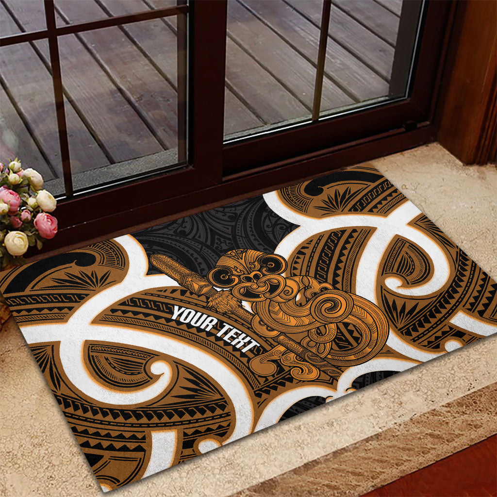 Karaka Aotearoa Atua Tumatauenga Personalised Rubber Doormat Maori God Of War Tiki With Taiaha LT14 - Polynesian Pride