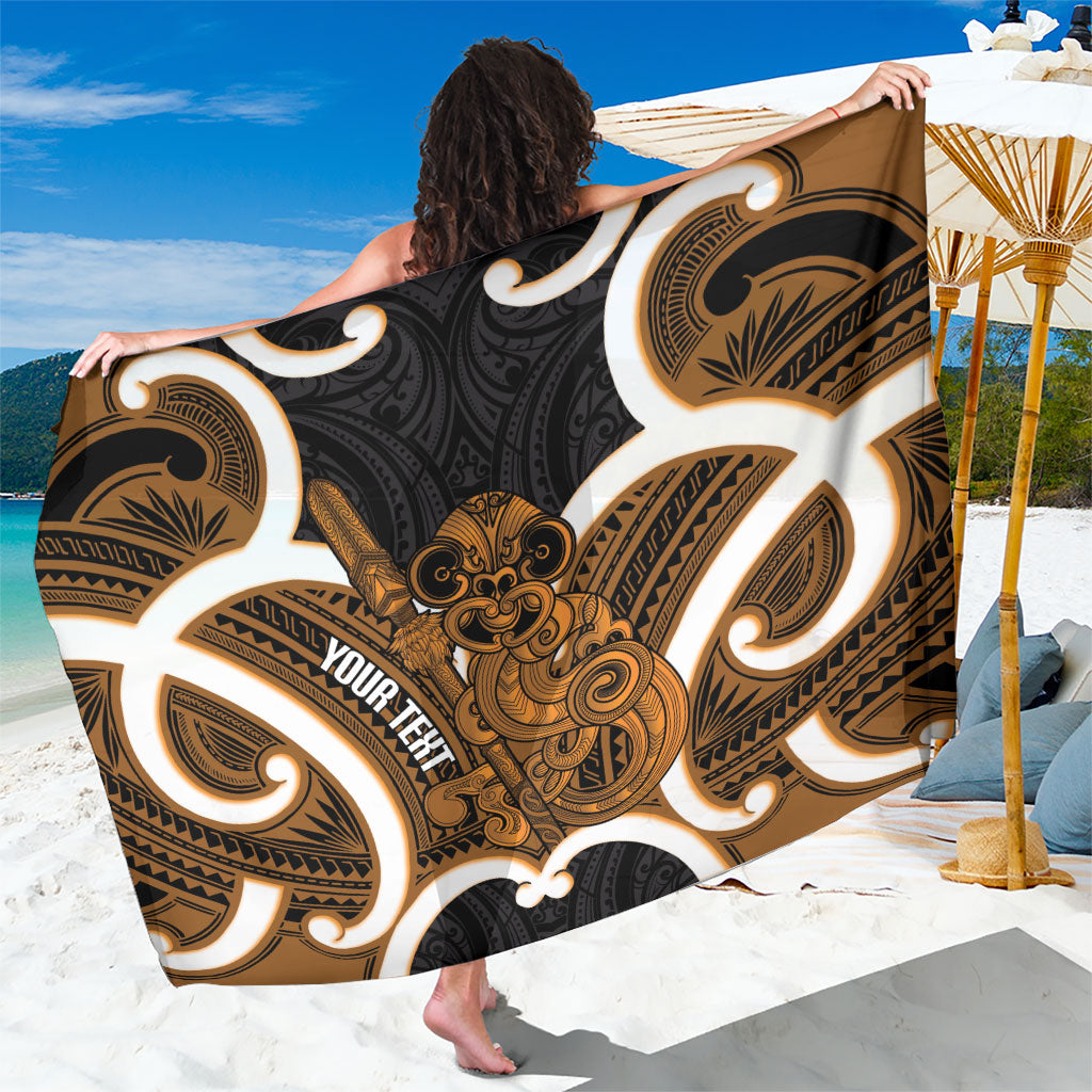 Karaka Aotearoa Atua Tumatauenga Personalised Sarong Maori God Of War Tiki With Taiaha LT14 One Size 44 x 66 inches Orange - Polynesian Pride