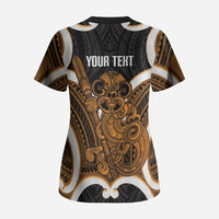 Karaka Aotearoa Atua Tumatauenga Personalised Scrub Top Maori God Of War Tiki With Taiaha LT14 - Polynesian Pride