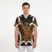 Karaka Aotearoa Atua Tumatauenga Personalised Scrub Top Maori God Of War Tiki With Taiaha LT14 - Polynesian Pride