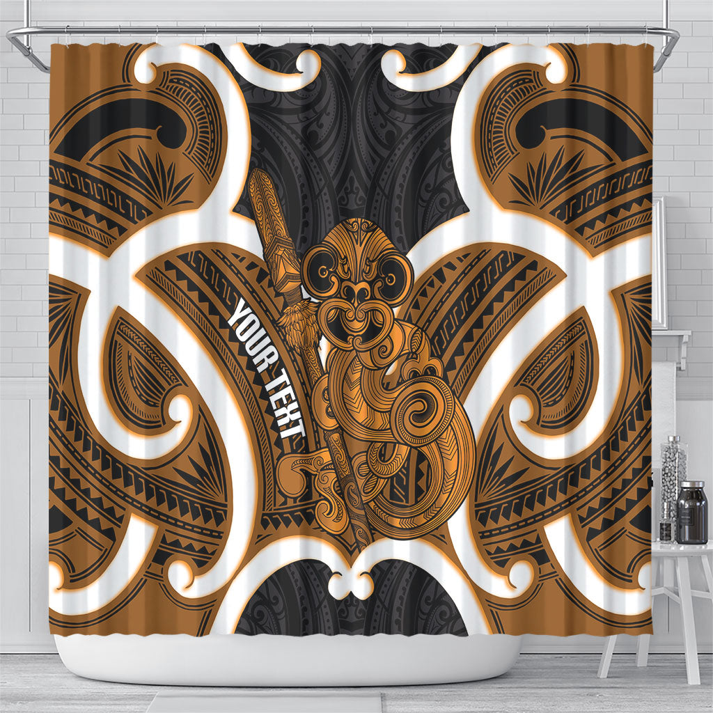 Karaka Aotearoa Atua Tumatauenga Personalised Shower Curtain Maori God Of War Tiki With Taiaha LT14 - Polynesian Pride