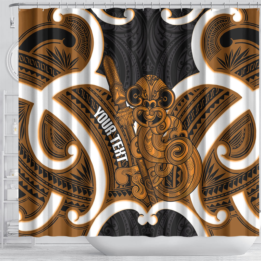Karaka Aotearoa Atua Tumatauenga Personalised Shower Curtain Maori God Of War Tiki With Taiaha LT14 - Polynesian Pride