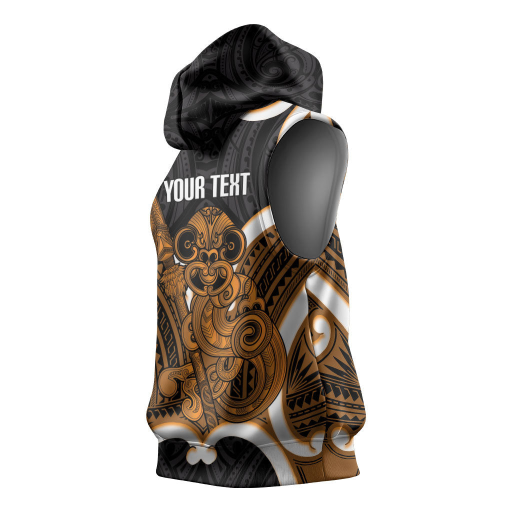 Karaka Aotearoa Atua Tumatauenga Personalised Sleeveless Hoodie Maori God Of War Tiki With Taiaha LT14 - Polynesian Pride