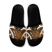 Karaka Aotearoa Atua Tumatauenga Personalised Slide Sandals Maori God Of War Tiki With Taiaha LT14 Orange - Polynesian Pride