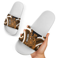 Karaka Aotearoa Atua Tumatauenga Personalised Slide Sandals Maori God Of War Tiki With Taiaha LT14 - Polynesian Pride