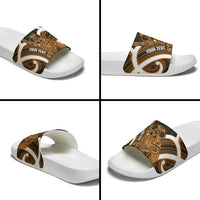 Karaka Aotearoa Atua Tumatauenga Personalised Slide Sandals Maori God Of War Tiki With Taiaha LT14 - Polynesian Pride