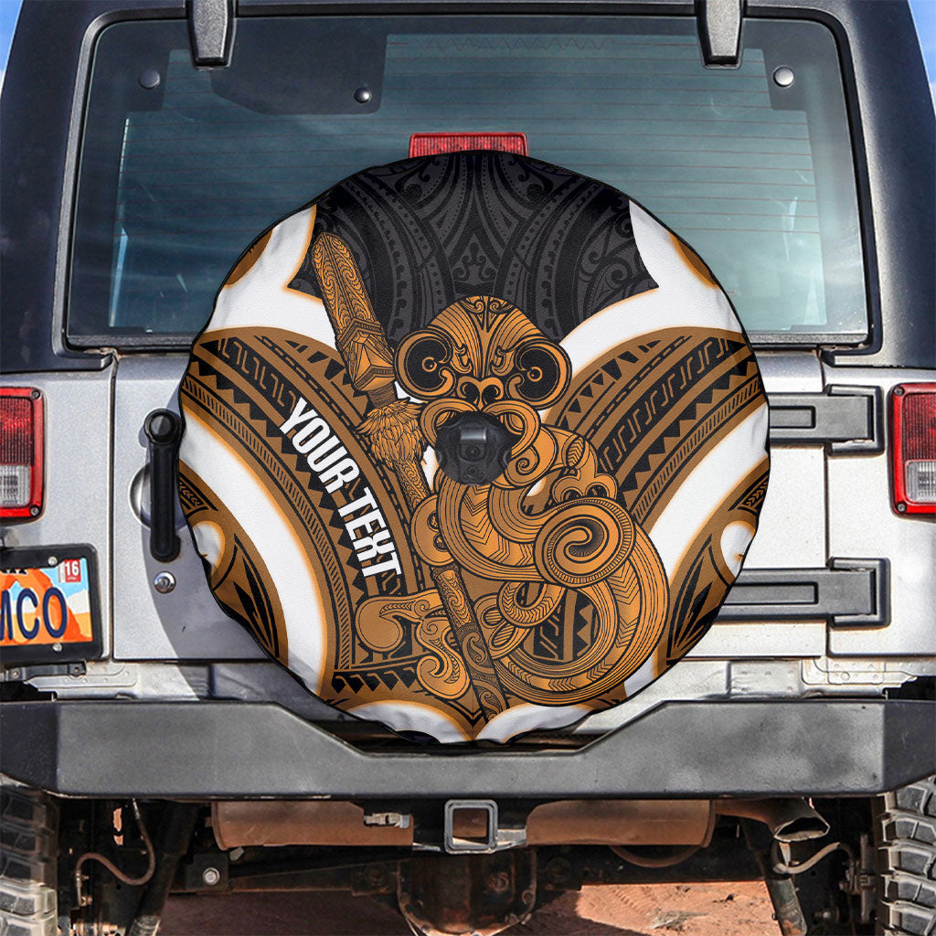 Karaka Aotearoa Atua Tumatauenga Personalised Spare Tire Cover Maori God Of War Tiki With Taiaha LT14 Orange - Polynesian Pride