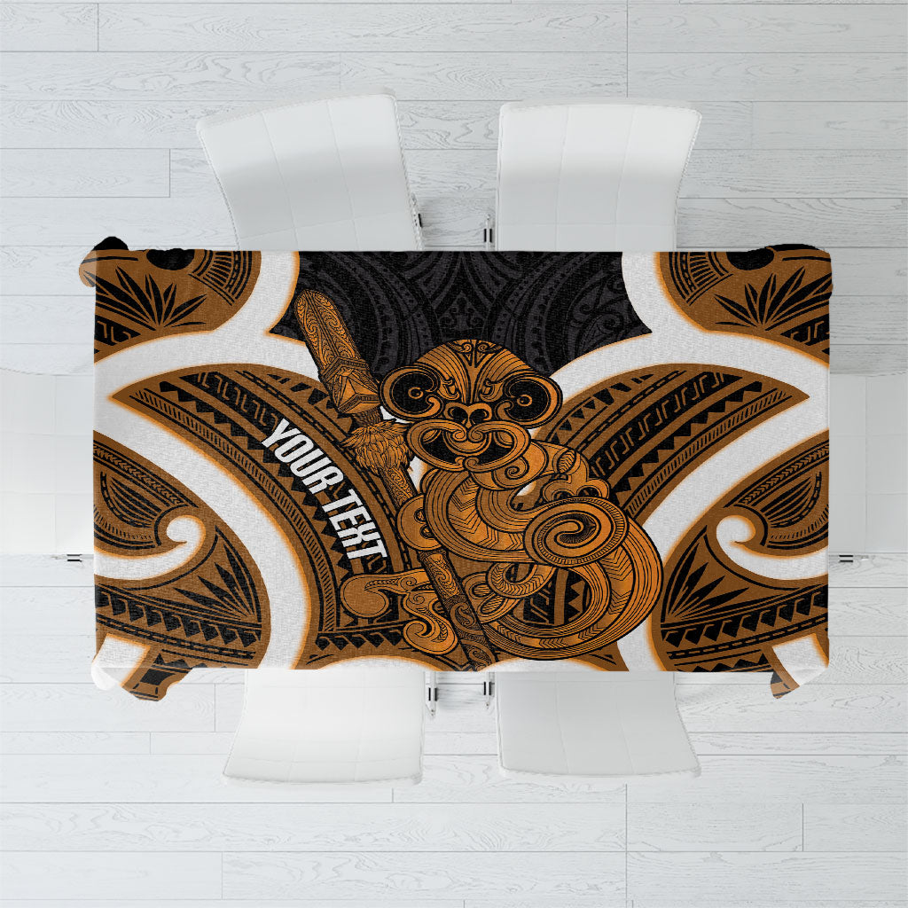 Karaka Aotearoa Atua Tumatauenga Personalised Tablecloth Maori God Of War Tiki With Taiaha LT14 Orange - Polynesian Pride