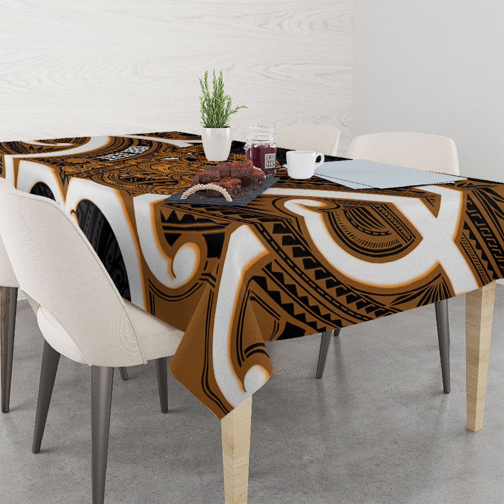 Karaka Aotearoa Atua Tumatauenga Personalised Tablecloth Maori God Of War Tiki With Taiaha LT14 - Polynesian Pride