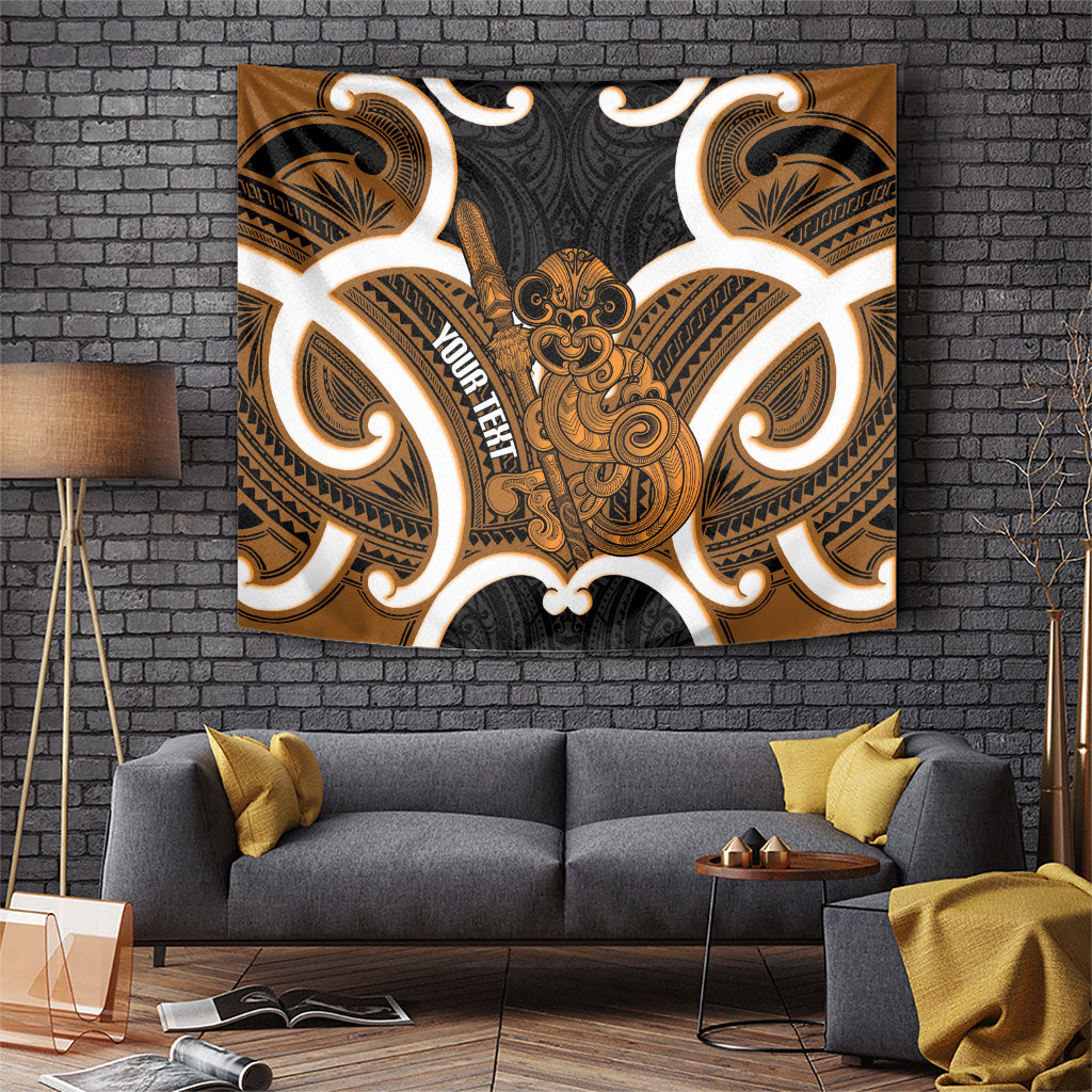 Karaka Aotearoa Atua Tumatauenga Personalised Tapestry Maori God Of War Tiki With Taiaha LT14 Orange - Polynesian Pride