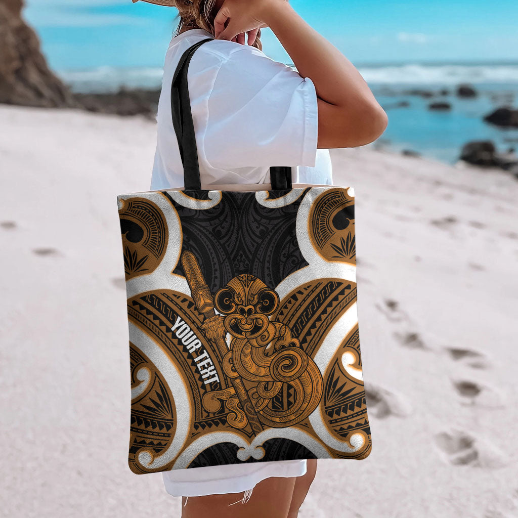 Karaka Aotearoa Atua Tumatauenga Personalised Tote Bag Maori God Of War Tiki With Taiaha LT14 - Polynesian Pride