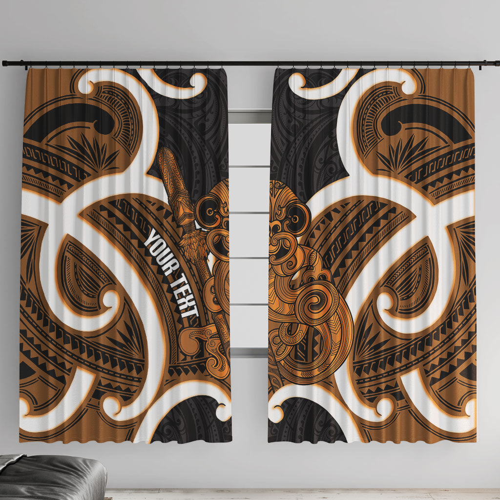 Karaka Aotearoa Atua Tumatauenga Personalised Window Curtain Maori God Of War Tiki With Taiaha LT14 With Hooks Orange - Polynesian Pride