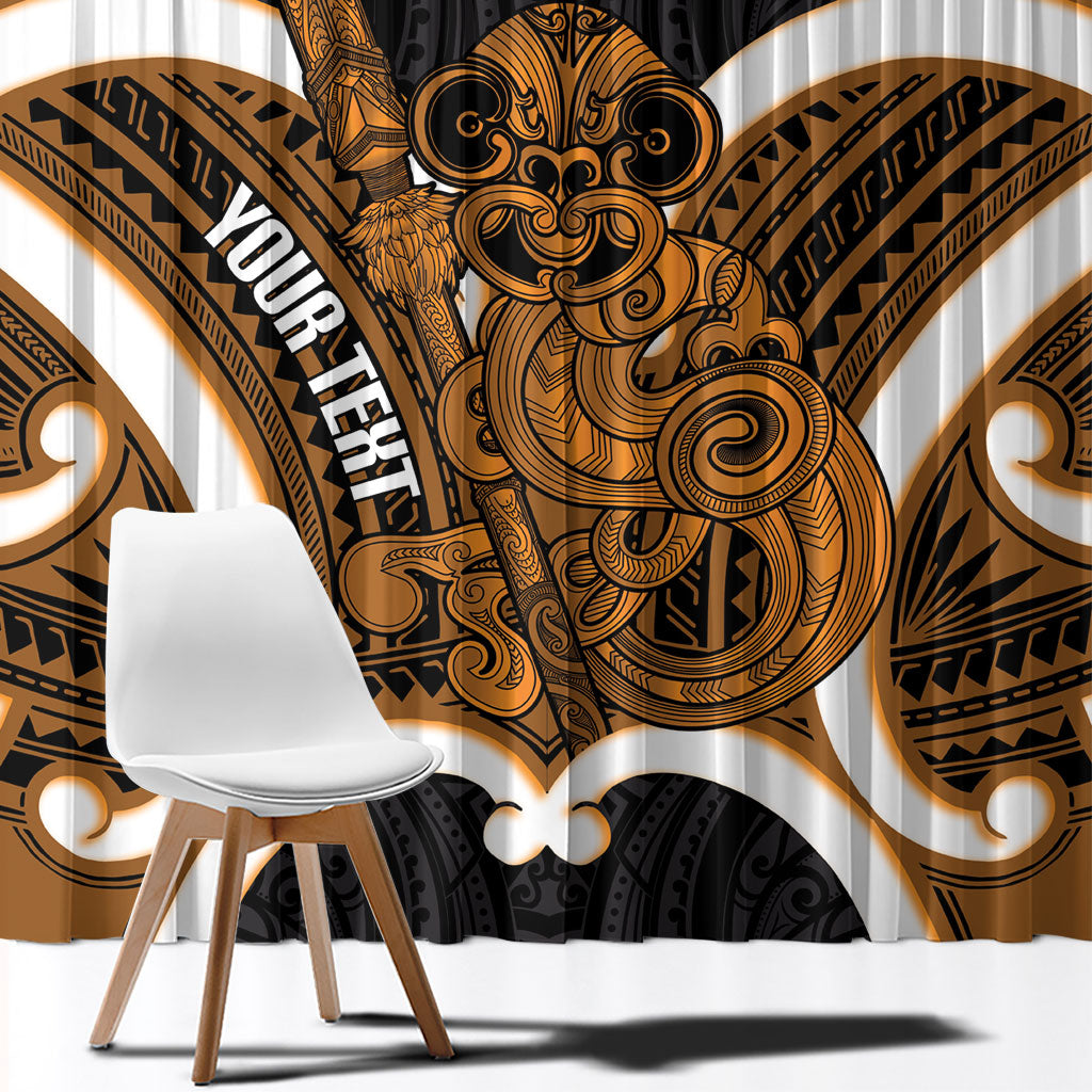 Karaka Aotearoa Atua Tumatauenga Personalised Window Curtain Maori God Of War Tiki With Taiaha LT14 - Polynesian Pride