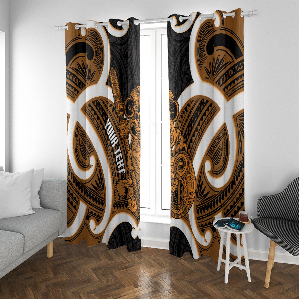 Karaka Aotearoa Atua Tumatauenga Personalised Window Curtain Maori God Of War Tiki With Taiaha LT14 With Grommets Orange - Polynesian Pride