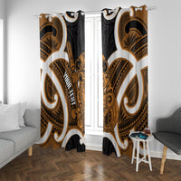 Karaka Aotearoa Atua Tumatauenga Personalised Window Curtain Maori God Of War Tiki With Taiaha LT14 With Grommets Orange - Polynesian Pride