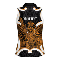 Karaka Aotearoa Atua Tumatauenga Personalised Women Sleeveless Polo Shirt Maori God Of War Tiki With Taiaha LT14 - Polynesian Pride