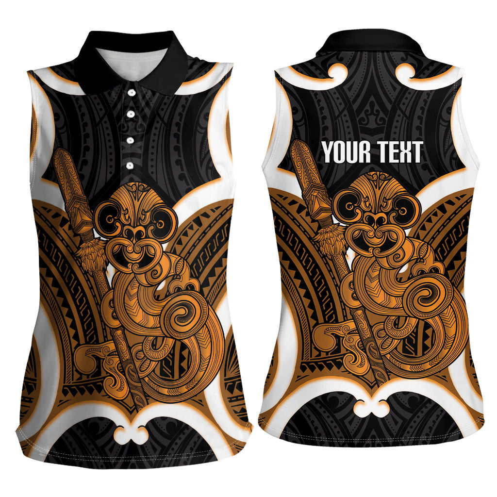 Karaka Aotearoa Atua Tumatauenga Personalised Women Sleeveless Polo Shirt Maori God Of War Tiki With Taiaha LT14 - Polynesian Pride